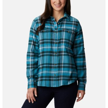 Columbia Overhemd Dames, Pine Street Stretch Flannel Blauw Gekleurd, 51XORFWPY